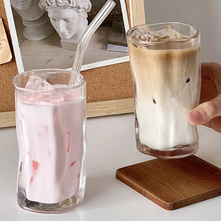 Irregular Glass Mug - Transparent, Rain & Fog, Stripes | 275ml, Set Options