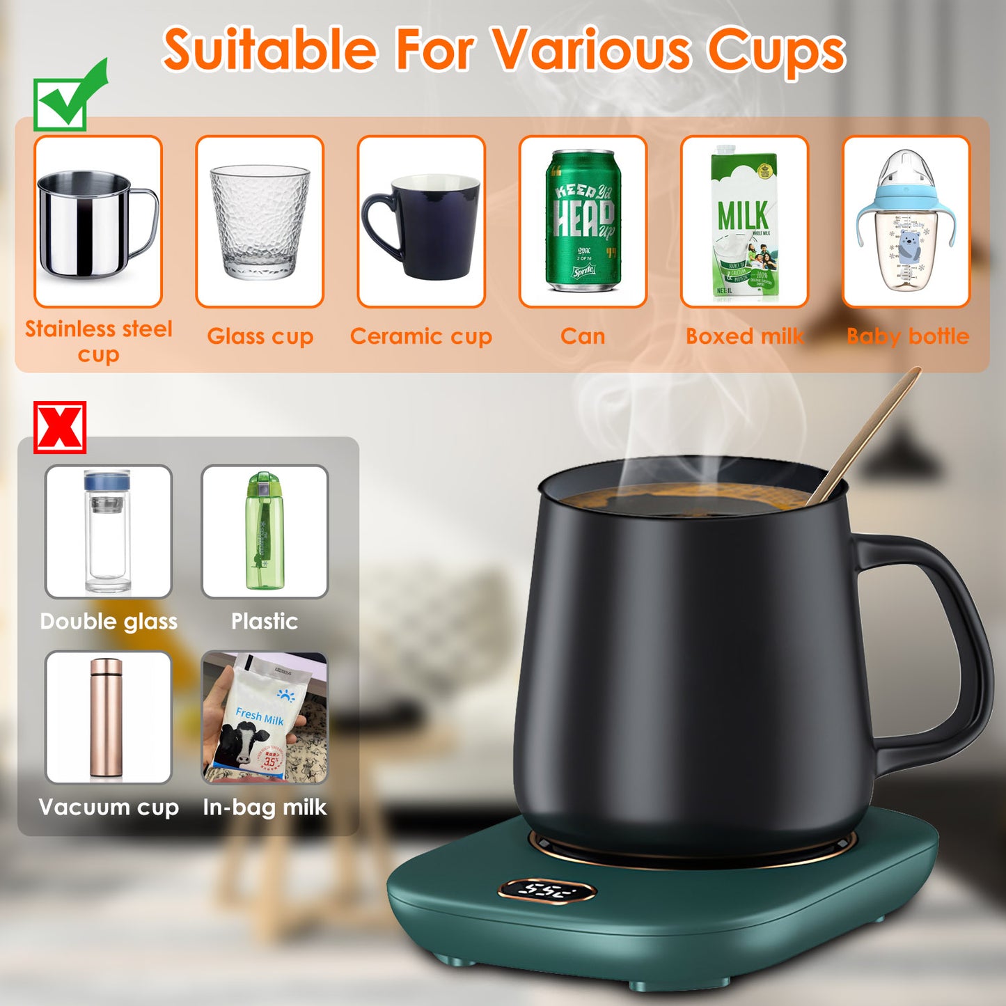 Electric Coffee Mug Warmer with 3 Temperature Settings - USB