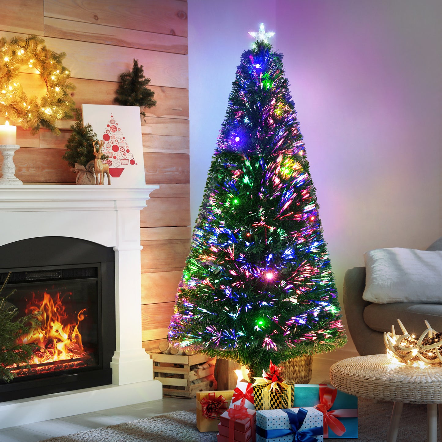 6' Tall Pre-Lit Artificial Christmas Tree with Multi-Color LED Lights