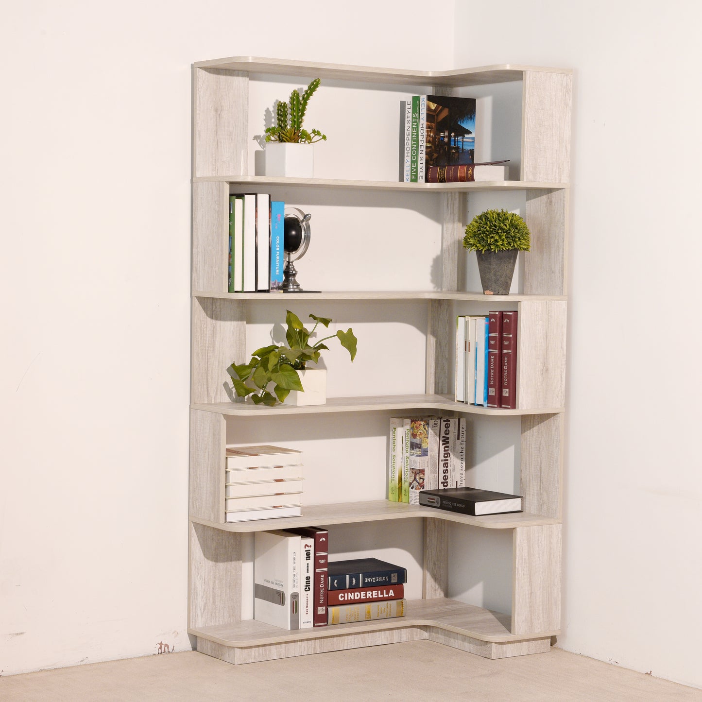 90cm 35.43in Extended Size Freestanding Corner Bookshelf For Living