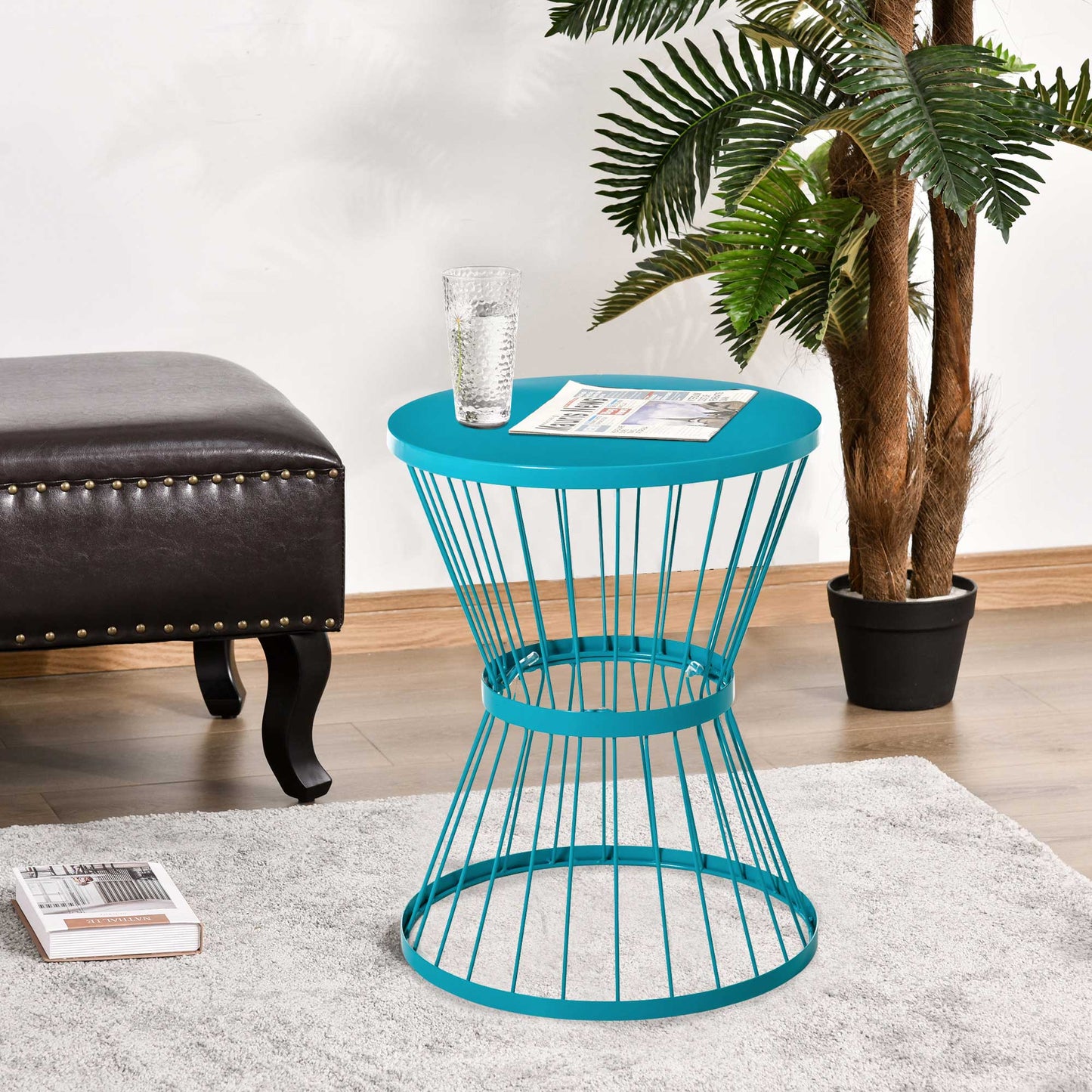 16" Steel Patio Side Table - Hourglass Design, Indoor/Outdoor Use - Blue