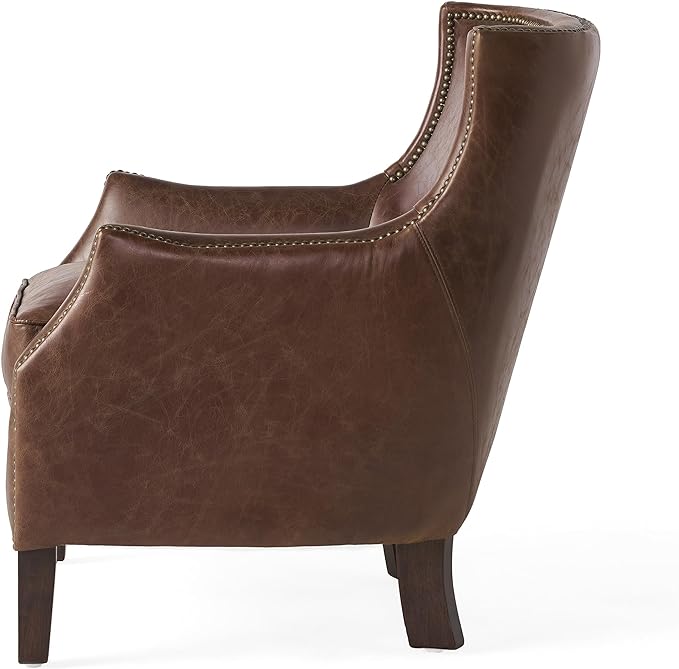 Genuine Leather Brown Single Sofa Chair - Vintage Style
