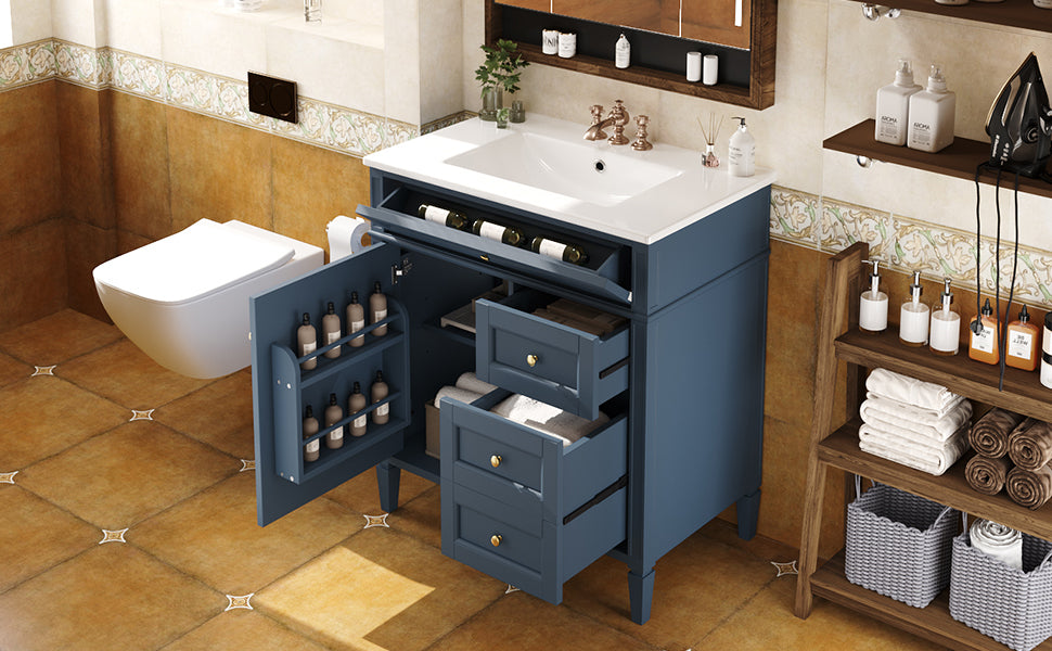 30'' Blue Modern Bathroom Vanity with Sink & Storage Cabinet