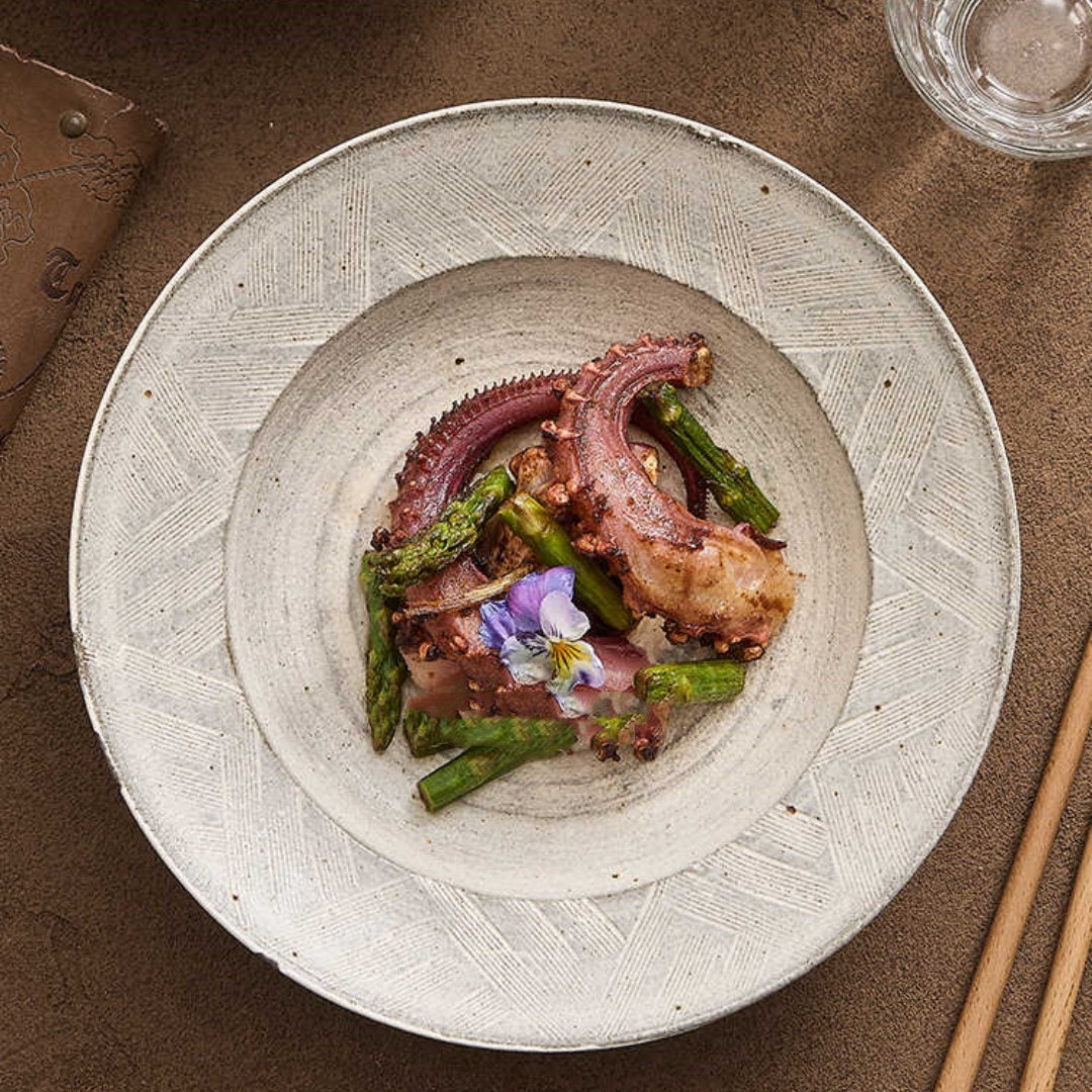 Ceramic Irregular-Shaped Serving Plate - Retro Glazed Stoneware, Kitchen Tableware
