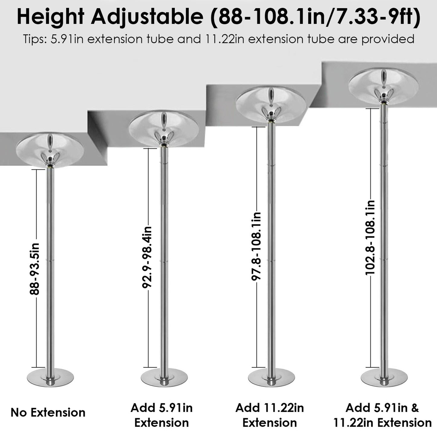 Adjustable Dance Pole - 45mm Spinning & Static Modes, 88-108.1in Height, 551lbs Capacity