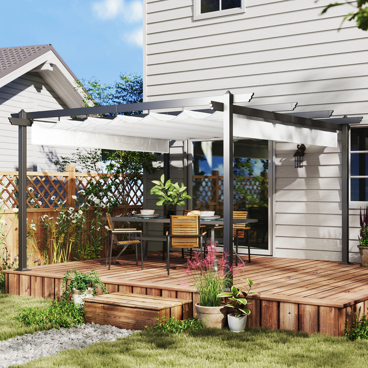Aluminum Retractable Pergola Canopy - 13x13, White