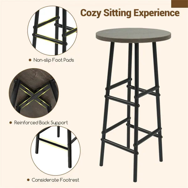 3-Piece Bar Table and Stools Set with Wine Storage - Oak