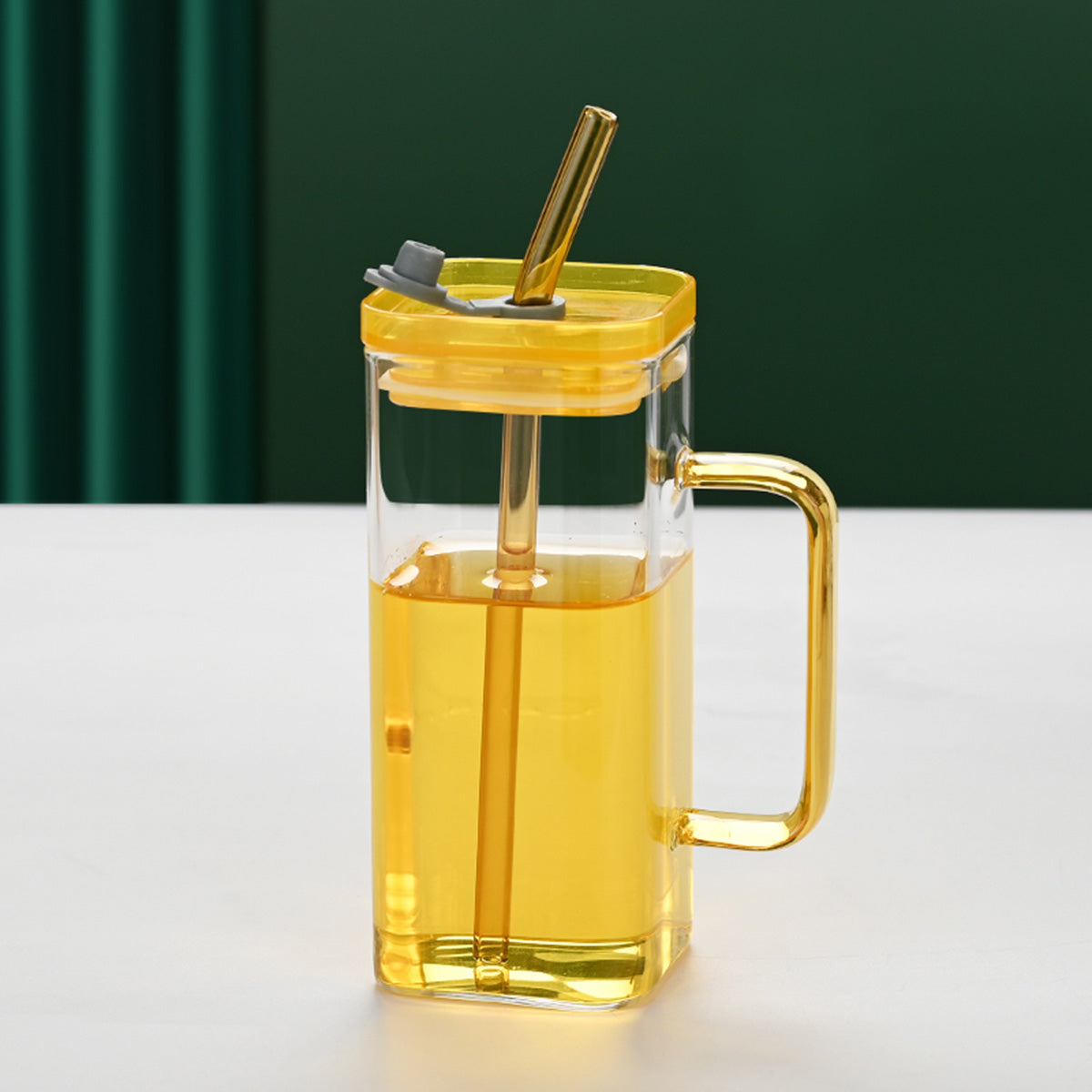 Green Borosilicate Glass Straw Cup with Lid - 6 Colors
