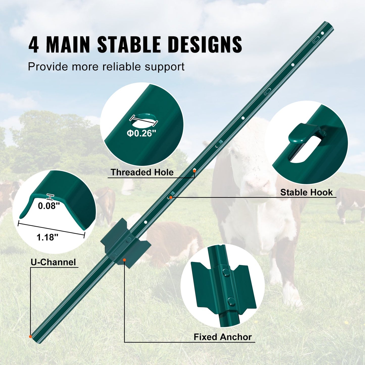 Heavy Duty Metal Fence Posts 3 Feet Green 10 Pack Garden Support Stakes
