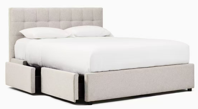 Bed Frame Upholstered Vertical Channel Headboard With 4 Storage