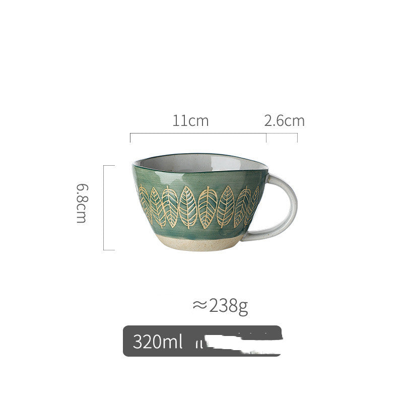 Retro Pastoral Water Mug Embossed Ceramic Drinkware with Handle