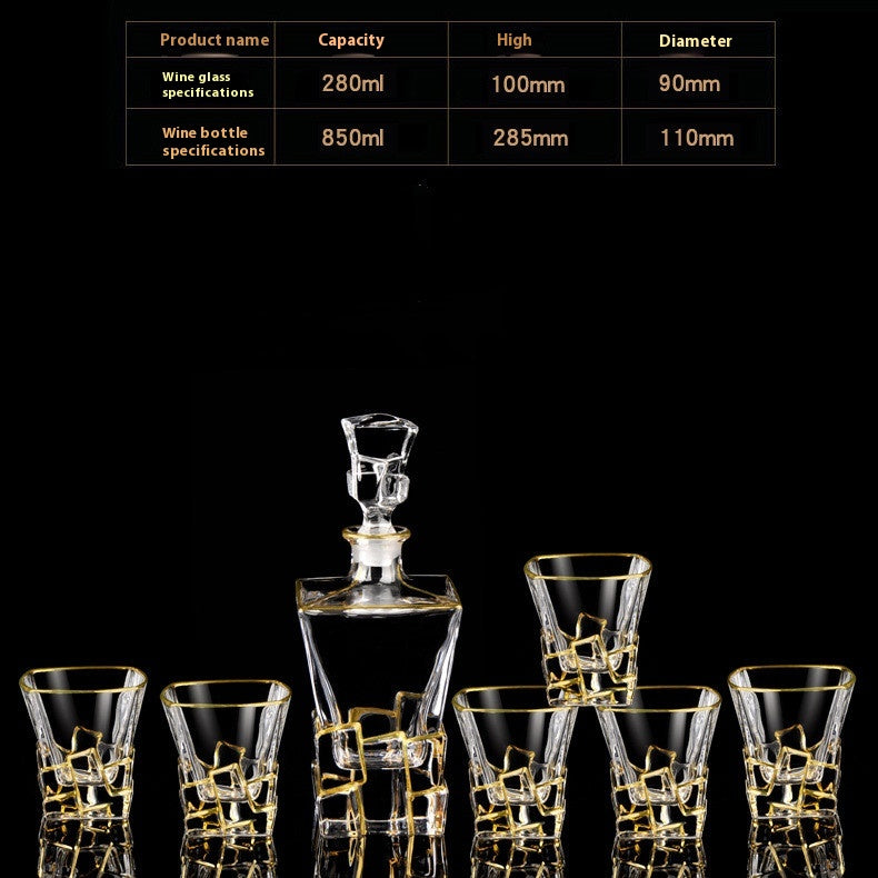 Crystal Glass Whiskey and Wine Set - Creative Gold Finish, 7-Piece Home Barware