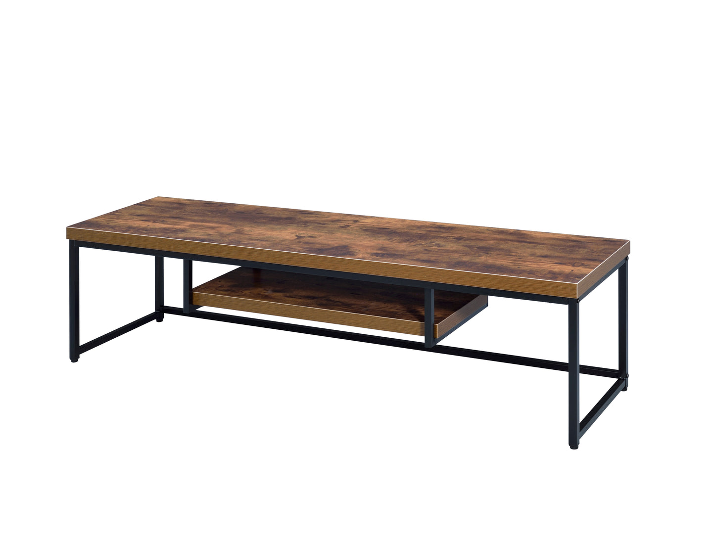 Weathered Oak & Black Metal Finish TV Stand for 60" TVs