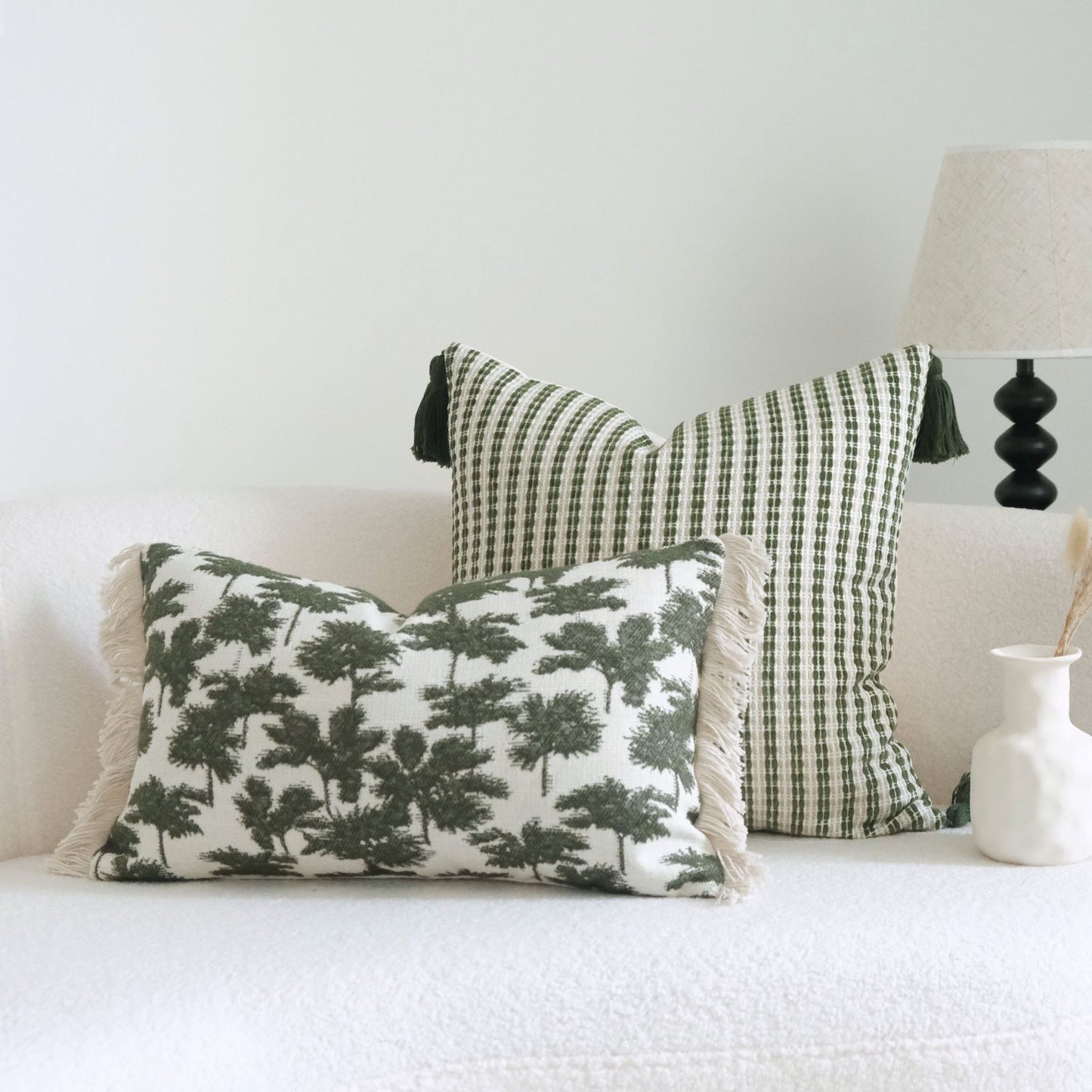 Green Cotton & Linen Tassel Pillowcase Set for Hotel & Home Decor