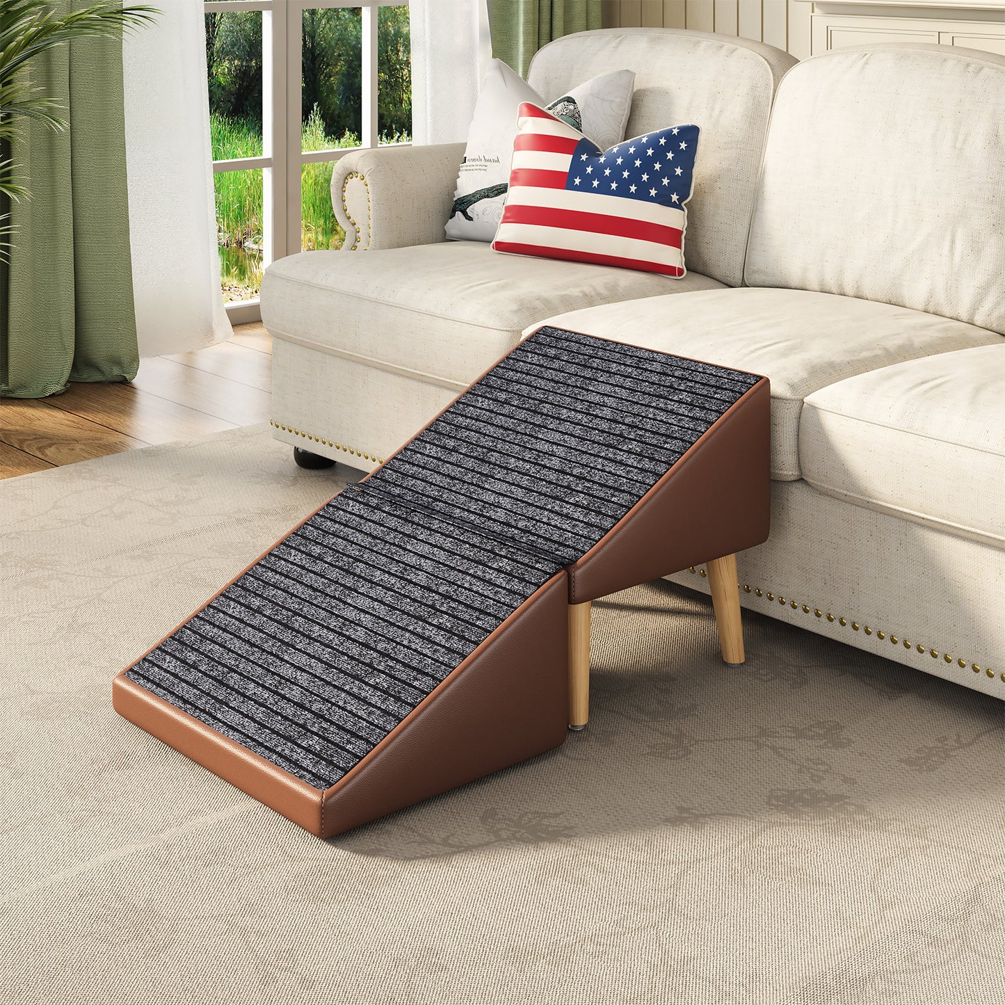 3-in-1 Pet Ramp with Storage and Footstool - Non-Slip, Supports 265 lbs, Brown