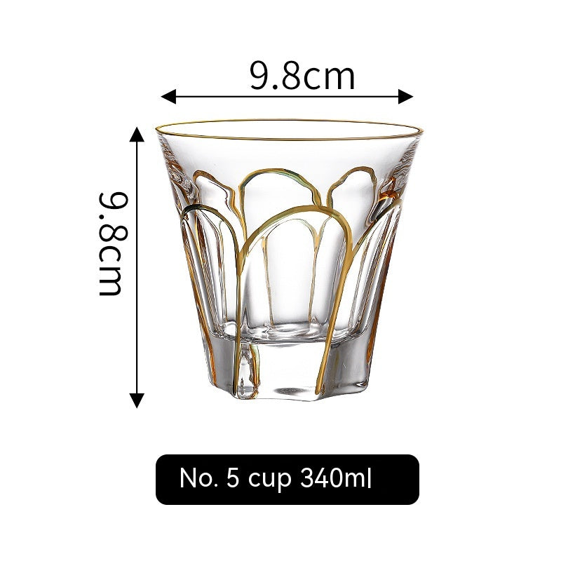 Gold Line Wine Glass Set - Whiskey & Cocktail Drinking Cups for Home Bar