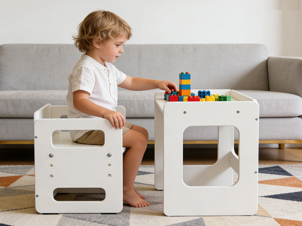 Weaning Table And Chair Set Height Adjustable Wooden For 1 To 3 Years