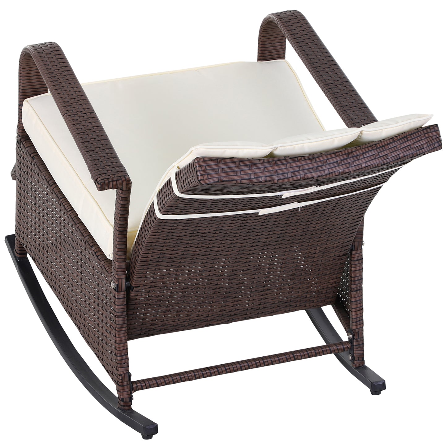 Outdoor PE Rattan Rocking Recliner with Adjustable Footrest - Beige