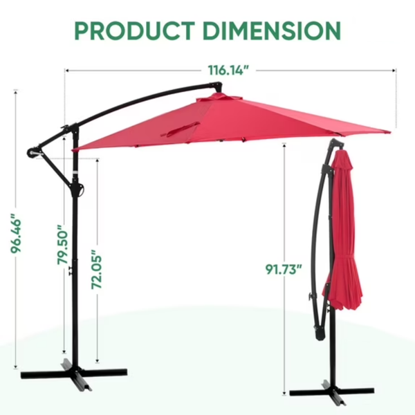 10ft Outdoor Patio Offset Umbrella with Aluminum Stand UV Protection Red