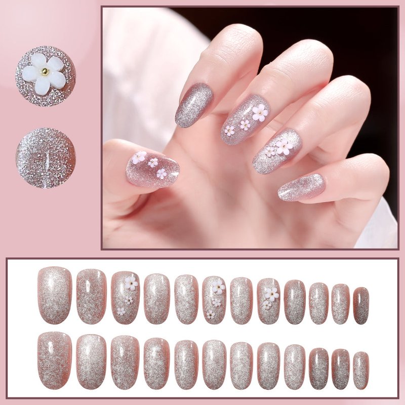 Cat's Eye Flower Nail Patches - 24 Pieces with Jelly Glue