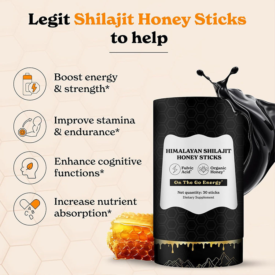 Honey Sticks with Shilajit - Dietary Supplement, 30 Count