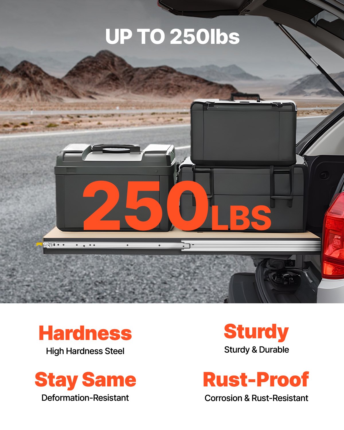 Heavy-Duty Full Extension Drawer Slides - 16-60 In, 250 lbs Capacity