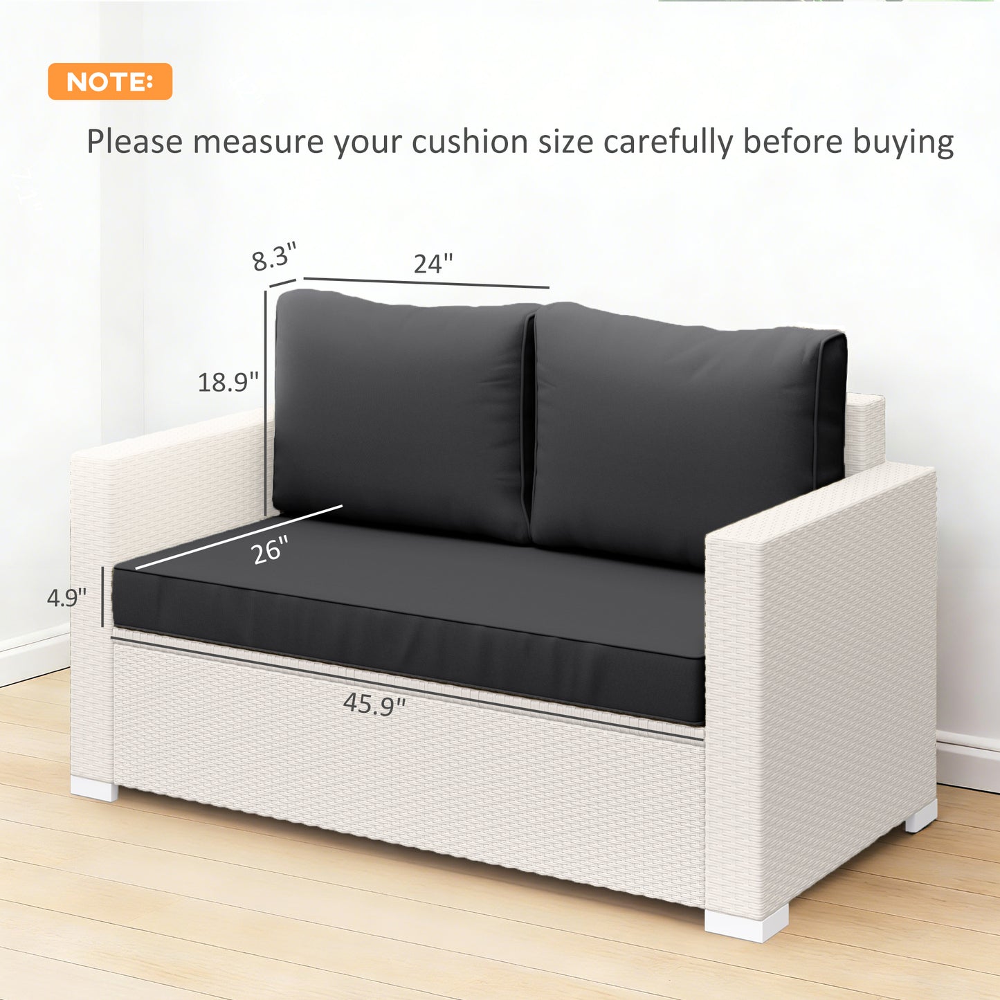 Outdoor Loveseat Cushion Set - Thick, Removable Covers, Black