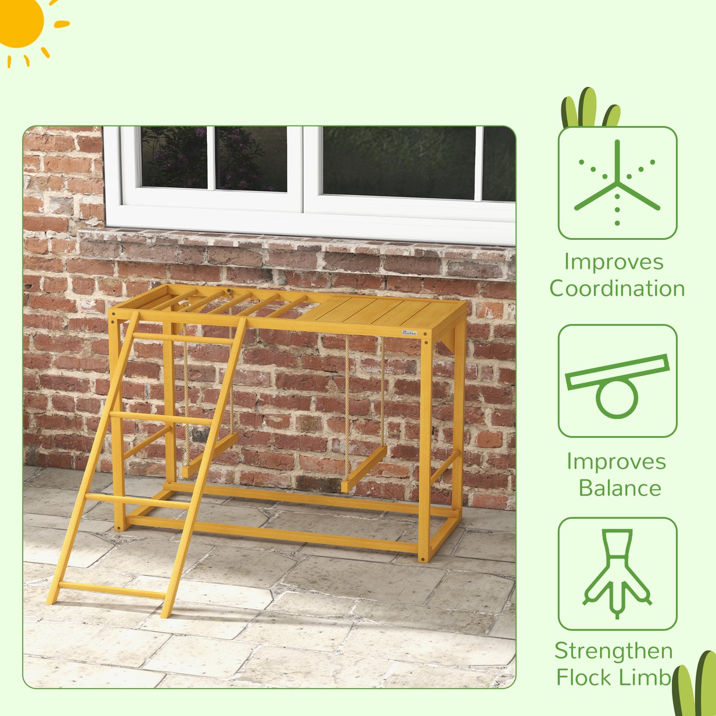 Wooden Chicken Activity Play Set with Swing, Perches & Ladder - Natural