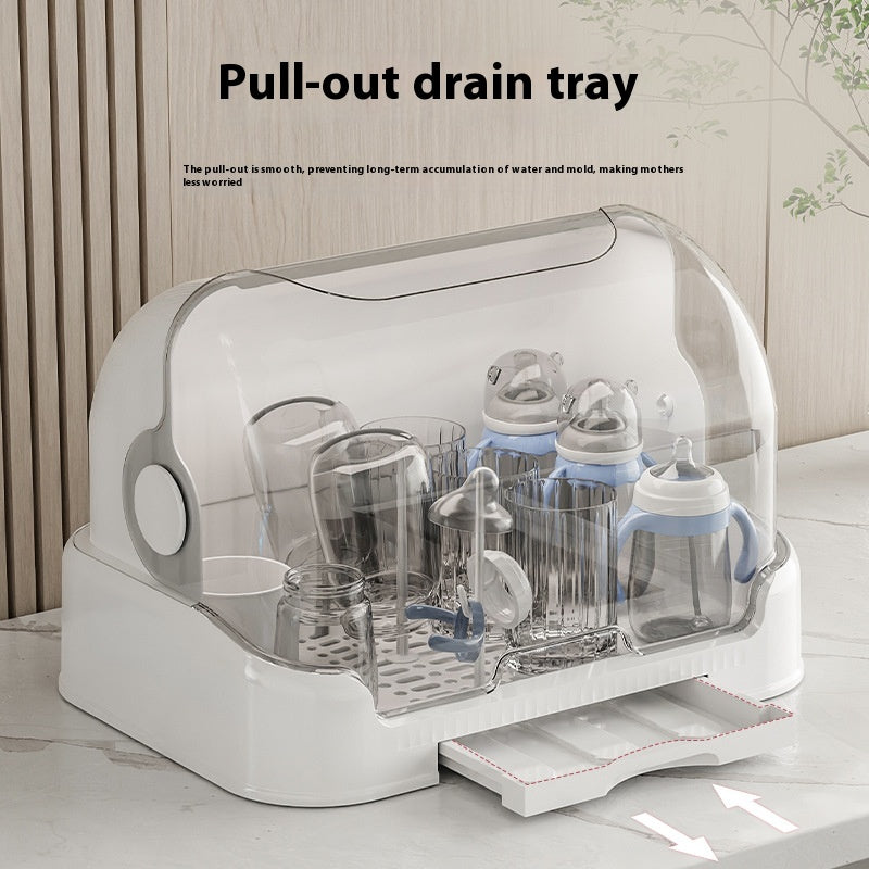 Baby Tableware Storage Box with Draining Rack Dustproof Cover Multi-Size