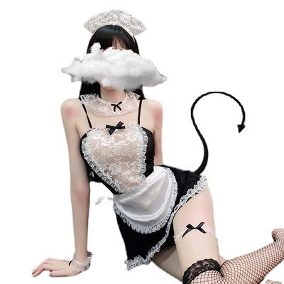 Women’s Hollow Mesh Pajamas Set with Accessories - Sexy Lingerie Costume