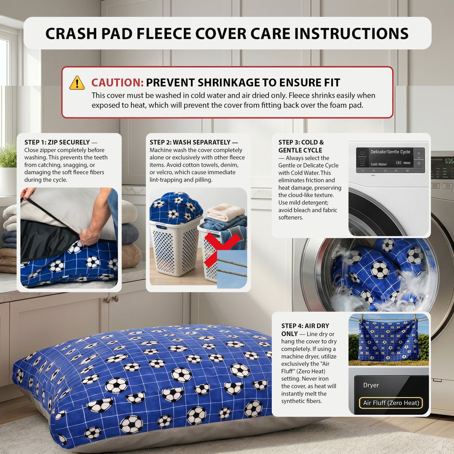 Sensory Crash Pad for Kids & Adults - Removable, Washable, Foam Blocks, Non-Slip, 60" x 60"