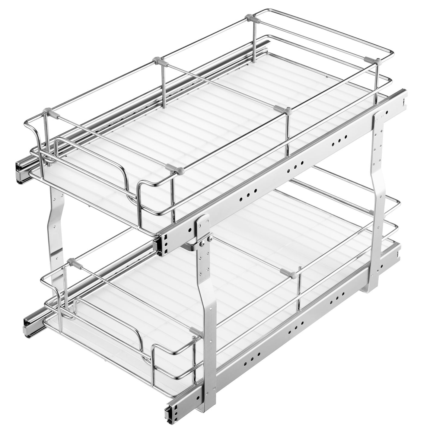 2-Tier Under Sink Organizer - Pull Out Cabinet Basket, Silver