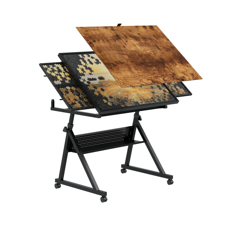 1500-Piece Jigsaw Puzzle Table Board with 4 Trays - Black