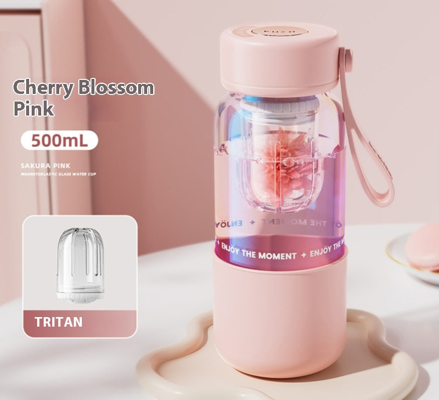 Magnetic Elastic Tea Water Separator Glass Cup with Lid 500mL