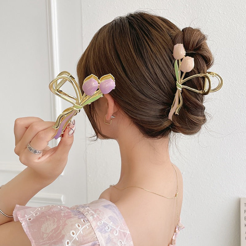 Elegant Tulip Metal Hair Grip Set - Women’s Hair Accessories, Multiple Colors