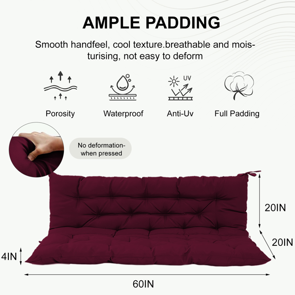 60-Inch Waterproof Outdoor Swing Cushion with Backrest - Claret Red