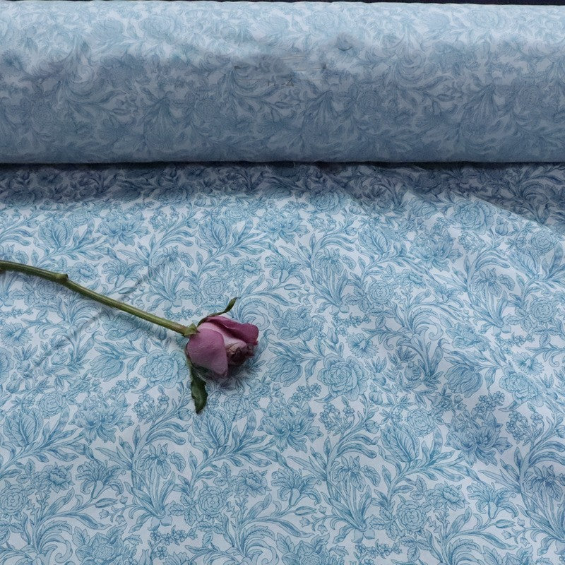 Cotton Floral Fabric for Dressmaking - Blue and White Liberty Style 1m
