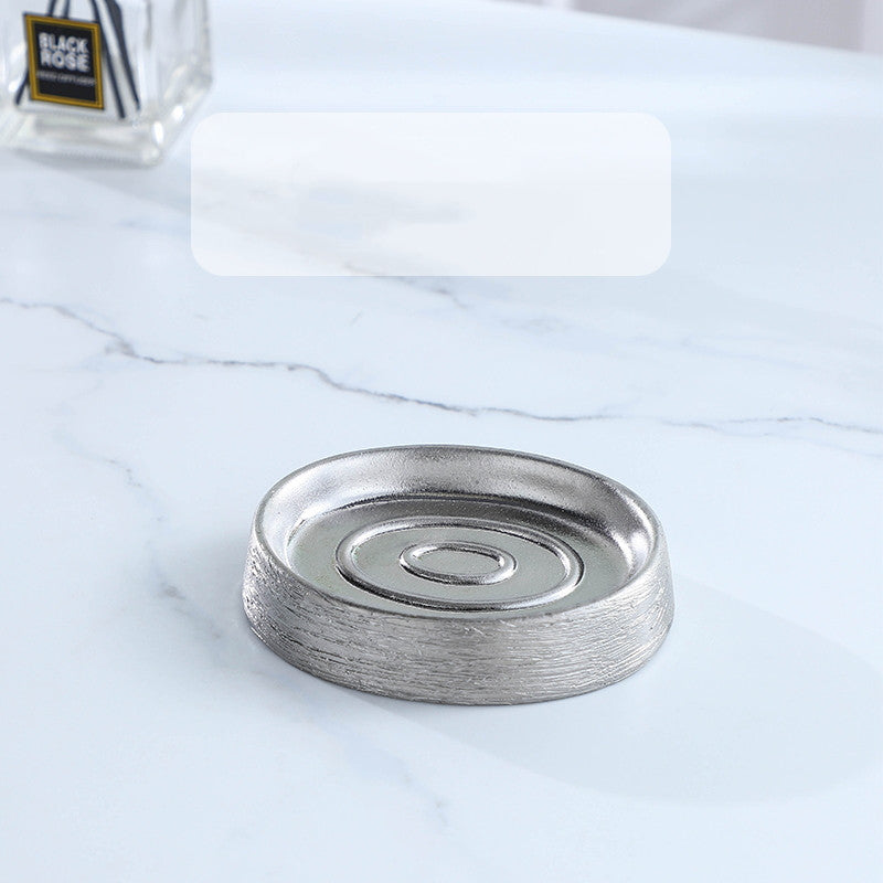 Handmade Vintage Ceramic Bathroom 5-Piece Set - Brushed Silver Finish