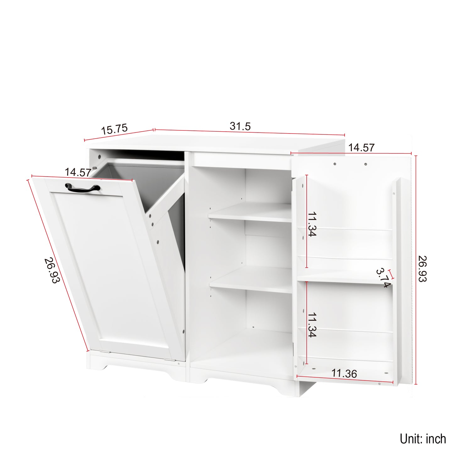 Tilt-Out Laundry Hamper Cabinet with Adjustable Shelf - White