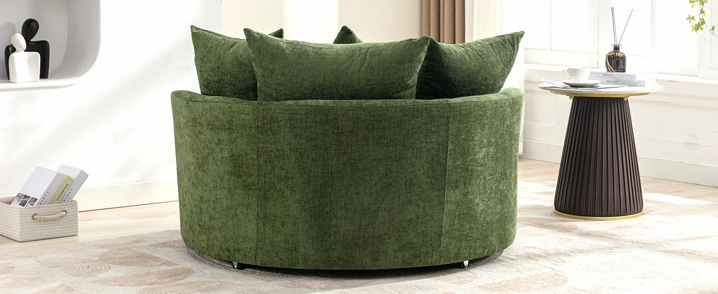 360° Swivel Accent Barrel Chair with Storage Ottoman & 4 Pillows - Green