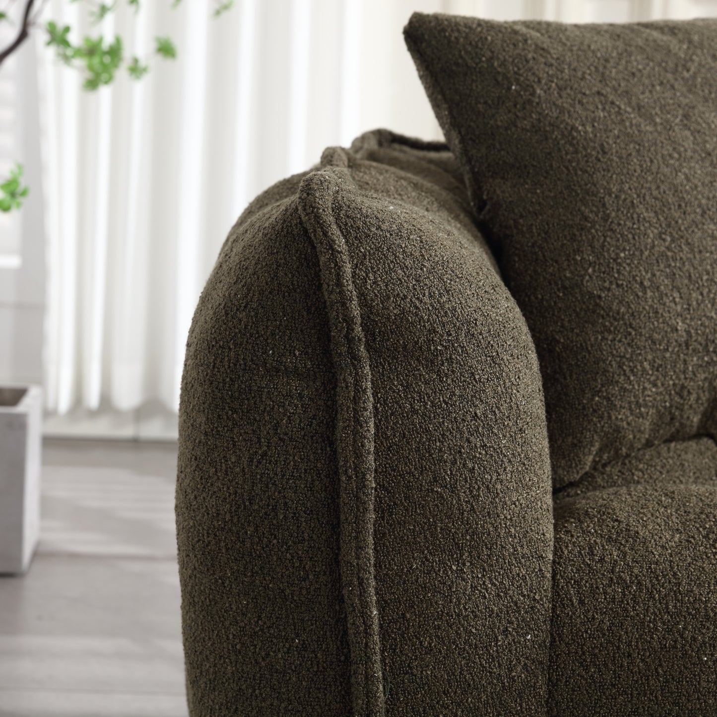 Olive Green Soft Beanbag Chair for Two - Chenille Foam Recliner