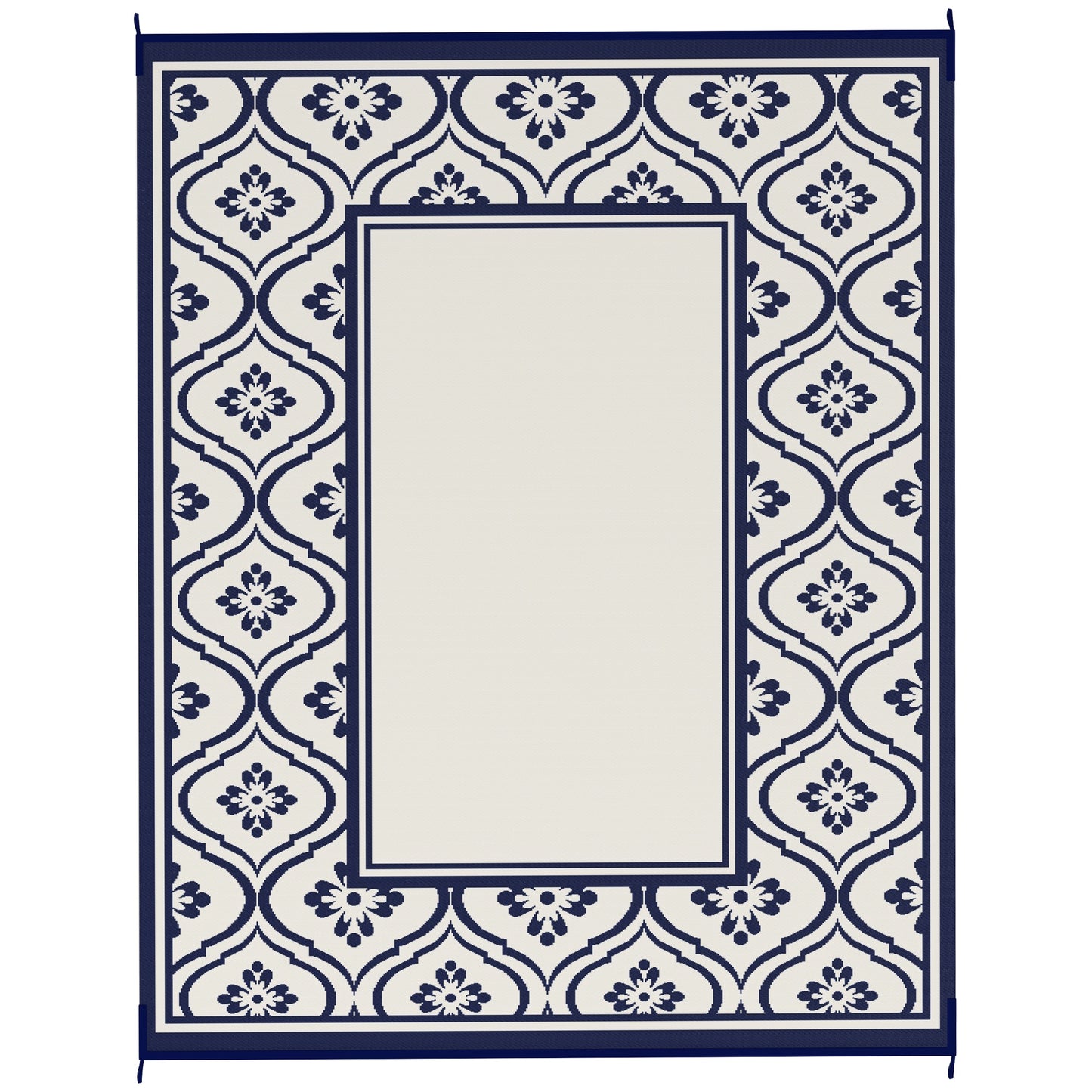 Reversible Waterproof Outdoor Rug - 8' x 10', Blue & White Gourd Border