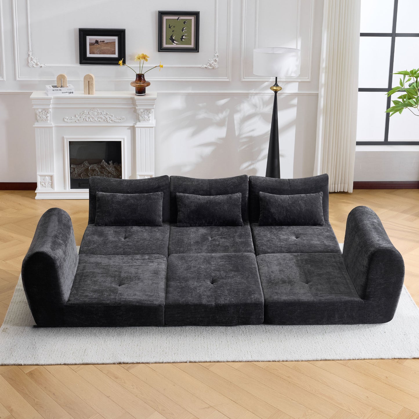 Modular Cloud Sofa Bed - Convertible Sectional Cushioned Sofa - Black