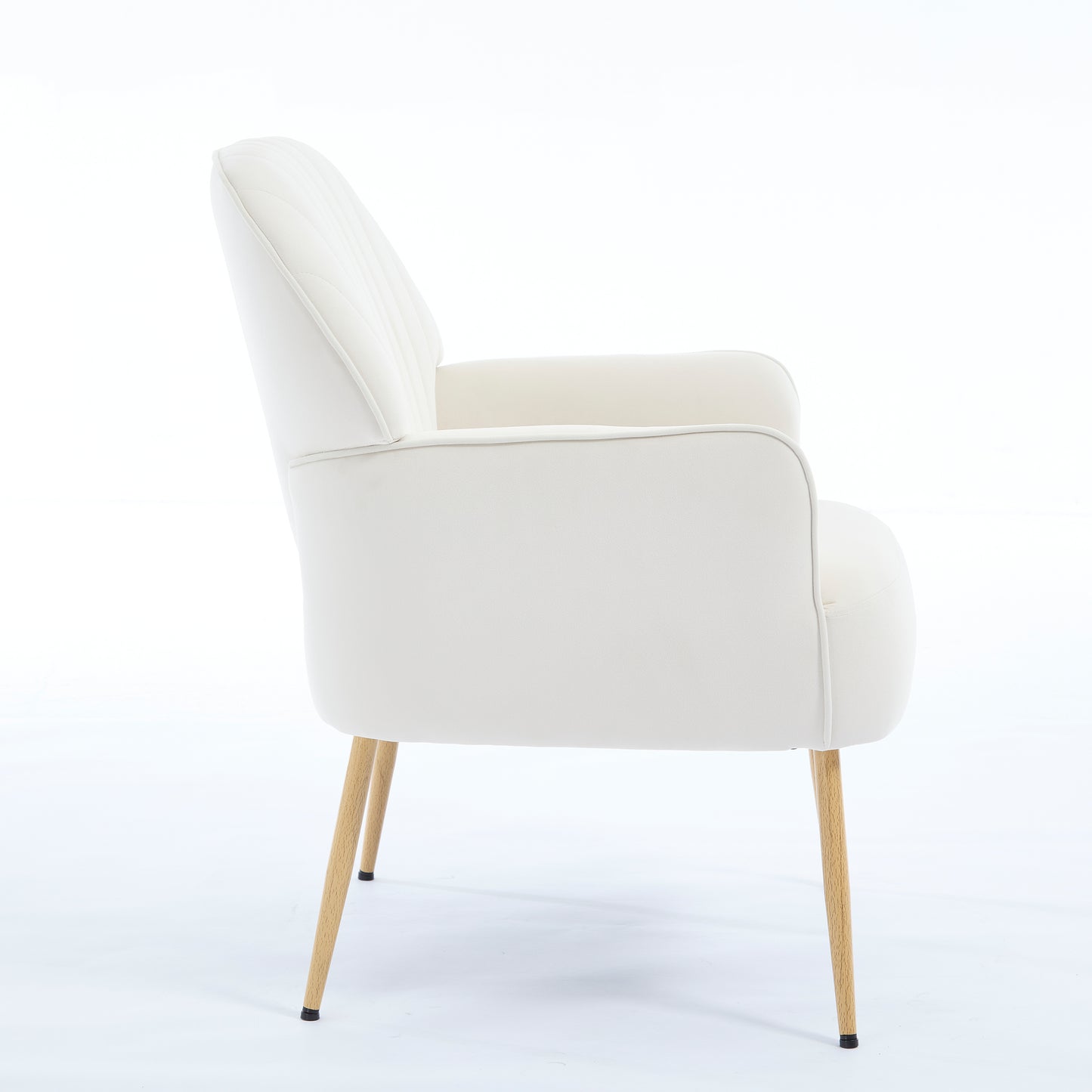 Beige Velvet Accent Chair - Modern Upholstered Barrel Armchair