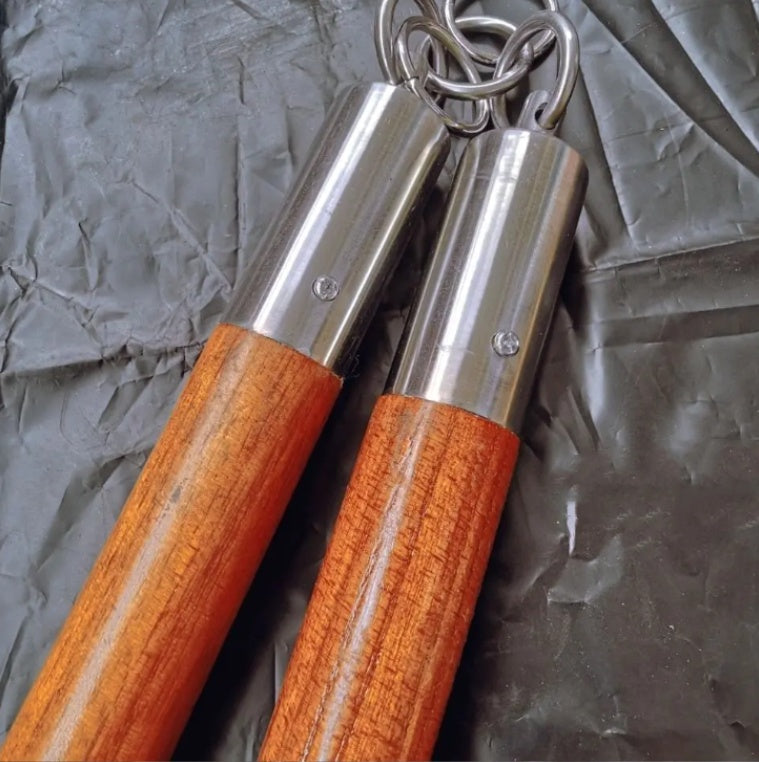 Solid Wood Three-Section Staff with Stainless Steel Ring for Home & Garden Storage
