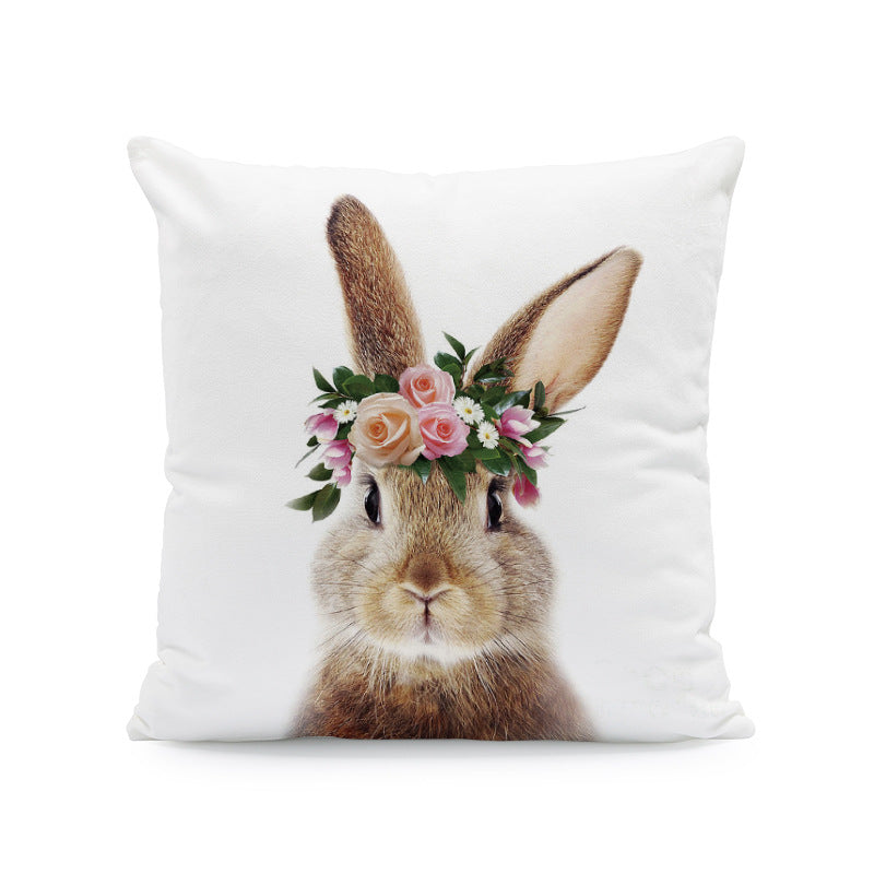Easter Cartoon Rabbit Print Pillow Cover - 45x45cm Plush Cushion Case for Home Decor