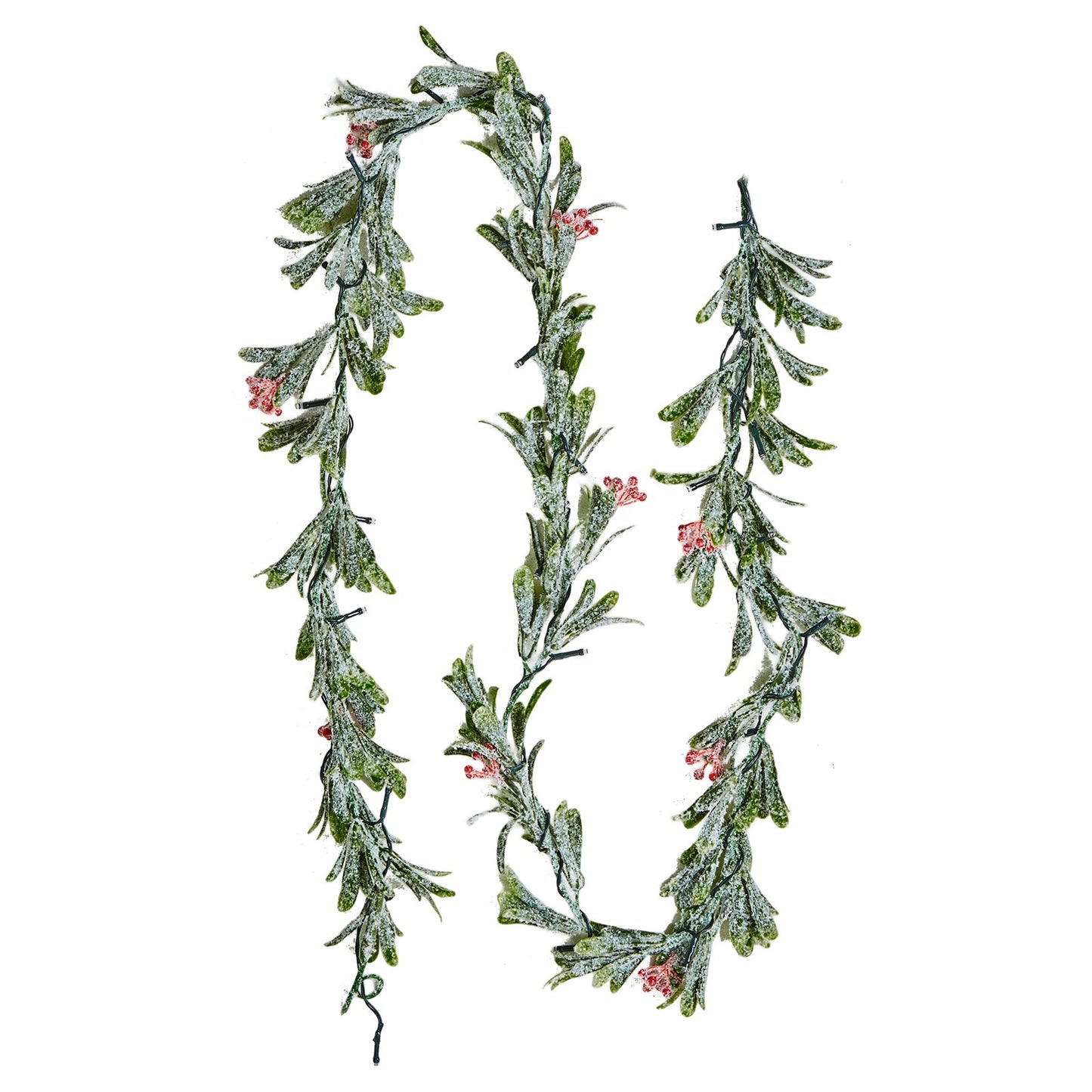 6.6Ft Christmas Garland with Vines, Olive Leaves, Berries & Warm White LED Lights
