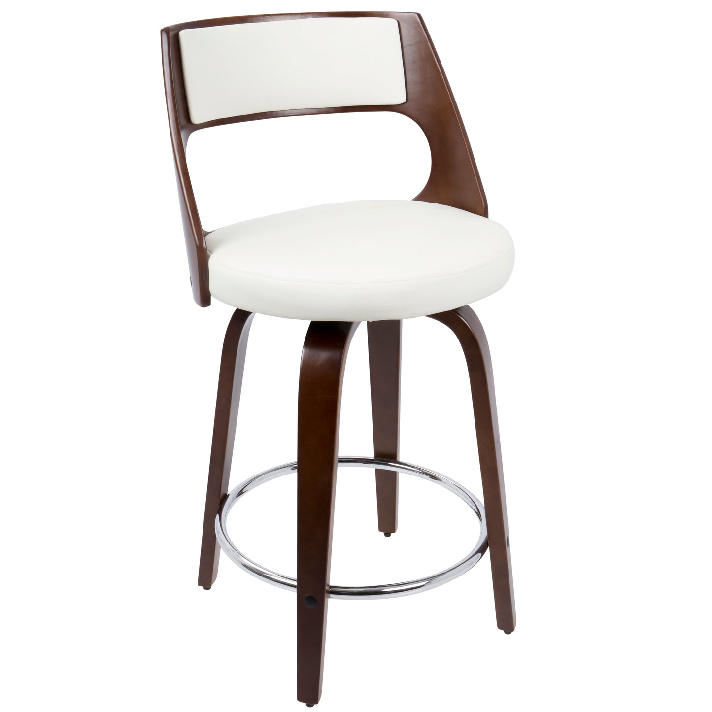 Mid-Century Modern Swivel Counter Stool Set of 2 - Cherry & White Faux Leather