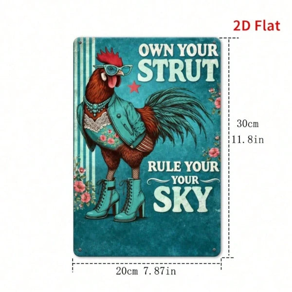 Cute Chicken Rooster Metal Wall Plaque - Farmhouse Decor