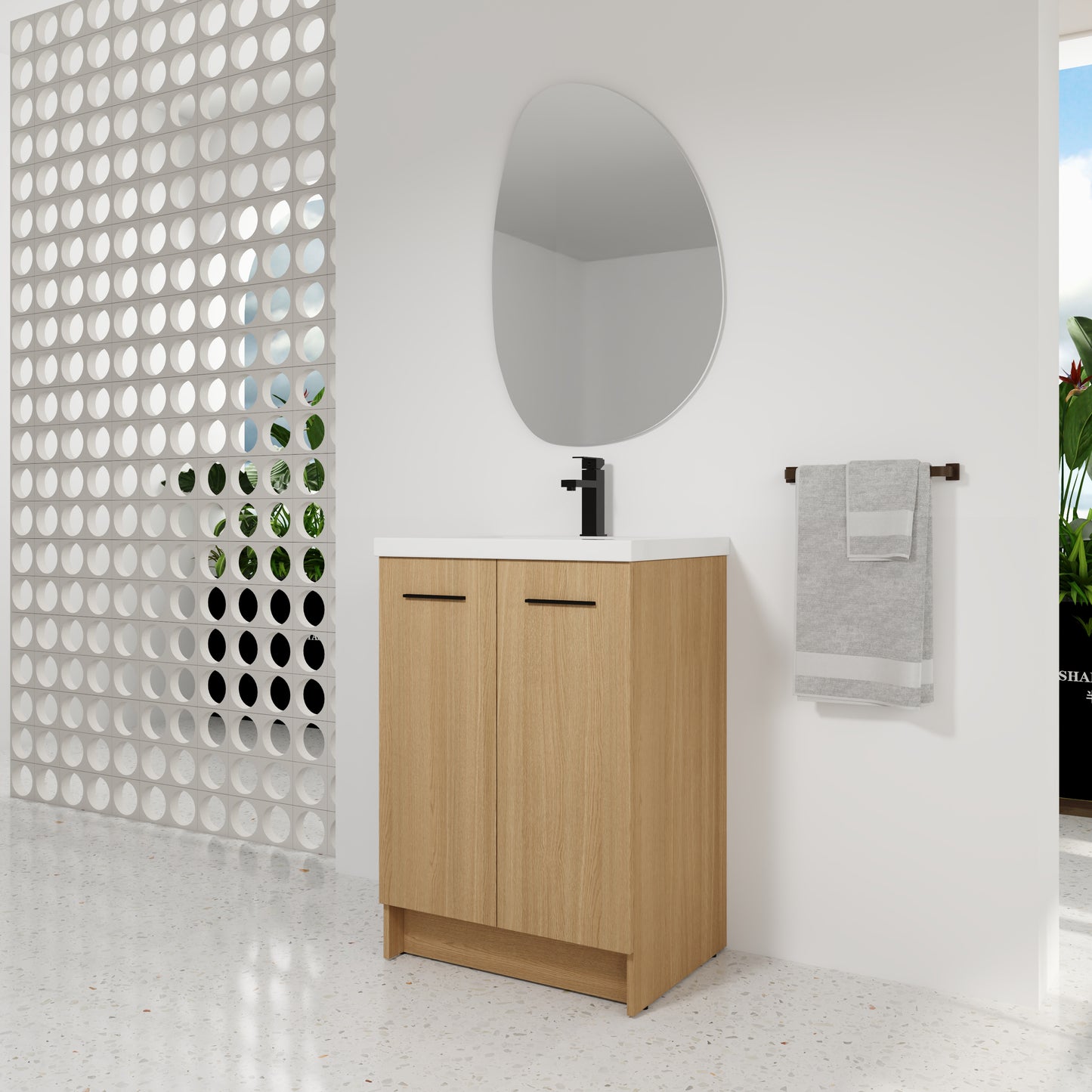 24" Freestanding Bathroom Vanity with Resin Sink - Light Oak